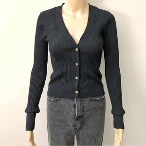 DYNAMITE Black Knitted Minimalist Basic V Neck Button Down Cardigan. Size Small